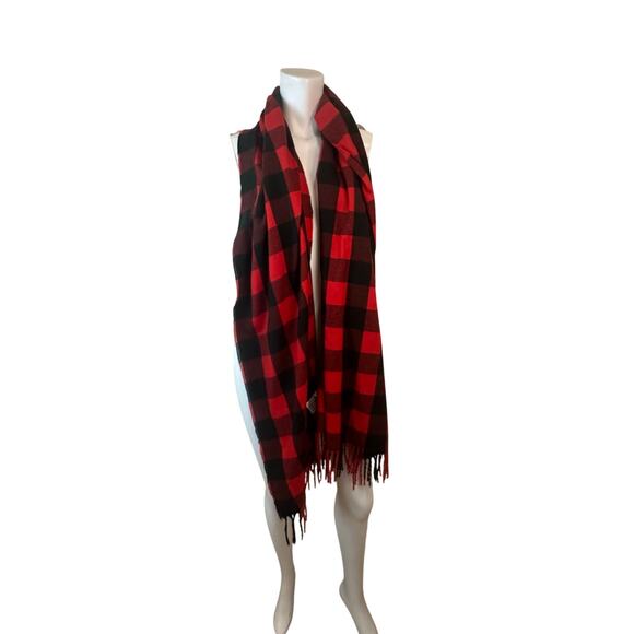 Gap Red & Black Buffalo Plaid Check Cozy Scarf with Fringe Unisex  78" x 24" NWT - Picture 2 of 10